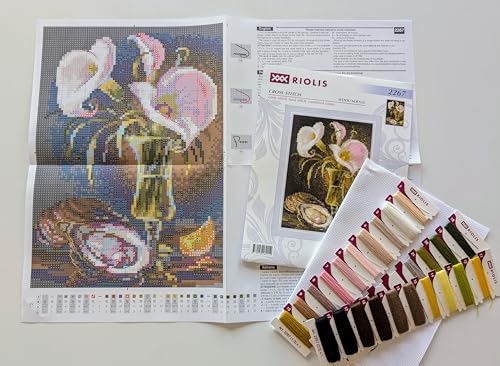 RIOLIS 2267 Calla Lilies and Oyster Counted Cross Stitch Kit 6 x 8.25 in - style: Calla Lilies and Oyster 2267