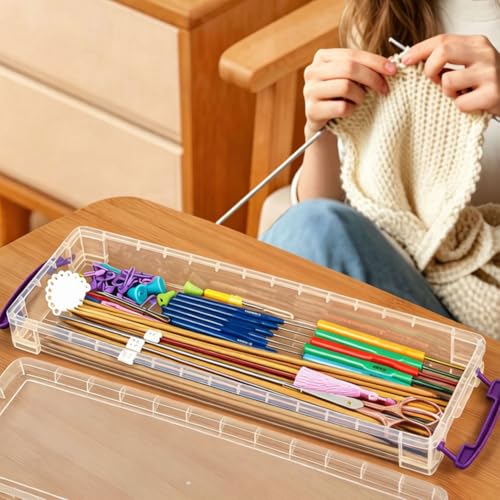 15″ Knitting Needle Case Organizer, Crochet Hook Case with Lid,Storage Box