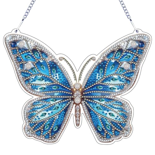STGLCR DIY Hanging Diamond Art Pendant Painting Kit Butterfly, Special Crystal Gemoration Craft Painting Kit Ornament, 6.06x7.79inch，Crystal Art for Home Wall Window Dec - color: Butterfly