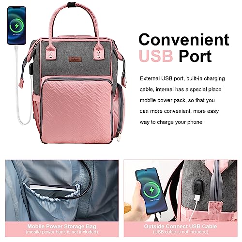 crochet bag,knitting bagBackpack and Tote Bag Storage Bag ，Large capacityYarn Storage Organizer Travel Crochet Bag Women Carrying Crochet Accessories Knitting Needles Crochet - color: PINK AND GREY