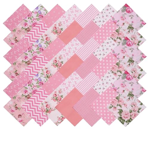 Nodsaw Pink Charm Packs for Quilting 5 inch - 5x5 Charm Squares Precut Quilting Fabric - 100% Cotton Fabric Squares for Sewing DIY Patchwork (42Pcs) ﻿ - color: Pink