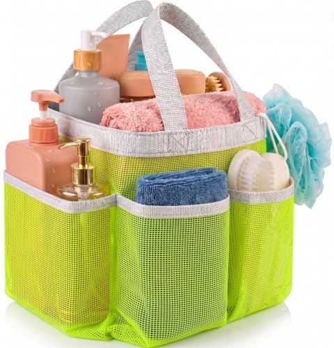 Handy Laundry Mesh Shower Caddy – 7 Pocket Portable Shower Caddy for Dorm, Gym, Travel & Bathroom – Quick-Dry Collapsible Organizer Tote Bag for College Essentials, Toiletries & Small Items (Green) - color: Portable Green
