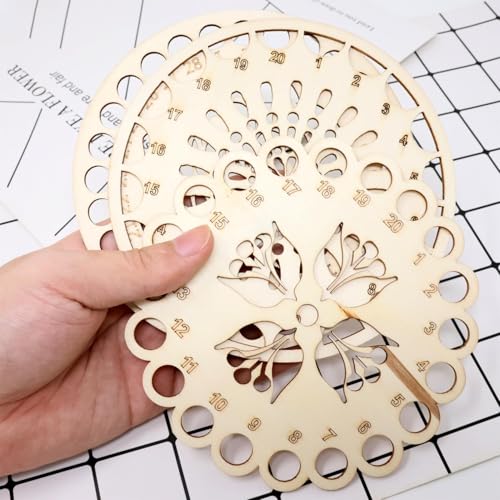 3PCS Wooden Embroidery Floss Organizer Cross Stitch Floss Holder Flower Pattern Thread Organizer with Holes for DIY Sewing Crafts Making, 3 Styles