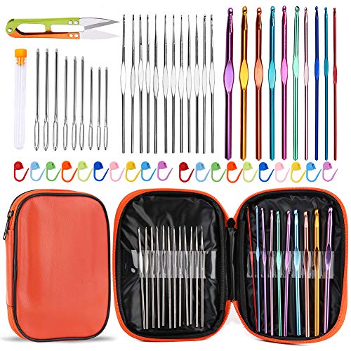 IMZAY 54 Pcs Crochet Hooks Set, 0.6mm-6.5mm Crochet Needles for Yarn - color: Orange, size: 54 Pcs