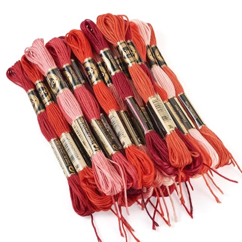 24 Bundles Polyester Embroidery Floss Cross Stitch Embroidery Thread Red Stitch Threads Bulk 1mm Floss Thread for Jewelry Making Bracelet Stitching Craft Supply - color: Red