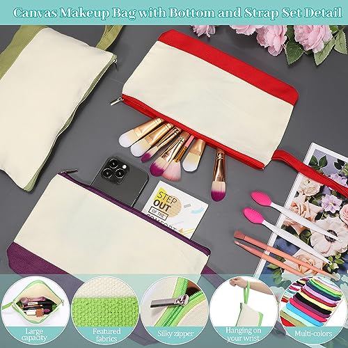 Silkfly 15 Pcs Cotton Canvas Makeup Bags Cosmetic Zipper Bags 10.2 x 5.5 x 2'' Blank DIY Pouch Bulk Pencil Case with Bottom Travel Toiletry Pouch for Women Craft Decor Gift (Novel Colors) - color: Novel Colors