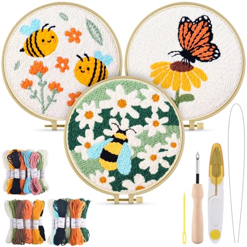 TINDTOP Punch Needle Kits, Flowers Punch Embroidery Kits for Adults - color: FLowers