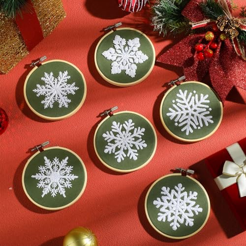 Roowest 6 Sets Christmas Embroidery Kits Snowflake Ornament DIY,Green - color: Green