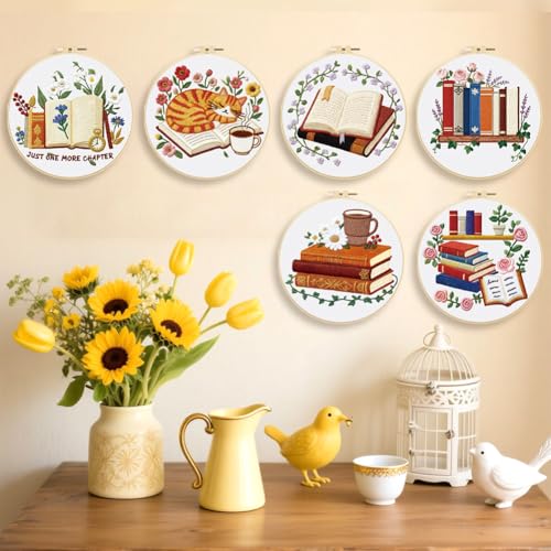 ORIGACH 6 Pack Book & Flower Embroidery Kit for Beginners - style: Book & Flower