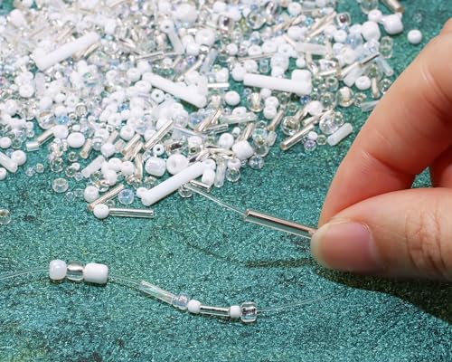 Mixed Craft Beads 1000Pcs/20g Glass Seed Beads Tube Beads Bugle Beads 1.5-4.5mm Small Loose Spacer Beads for DIY Bracelets Necklace Earring Jewelry Making (Silver White) - color: Silver White