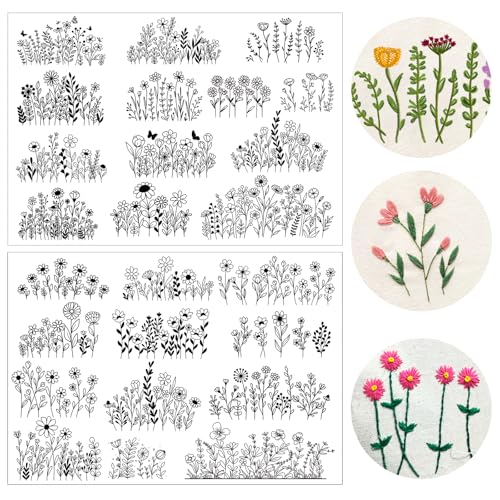 Flower Water Soluble Embroidery Patterns, 25 Pcs Embroidery Papers