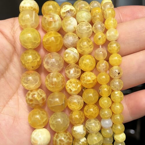 45pcs Round Loose Yellow Fire Agate Beads for Bracelet Beads，8mm Gemstone Bead Round Loose Stone Beads for Jewelry Making DIY Bracelet Necklace Earrings - color: yellow fire, size: 8mm