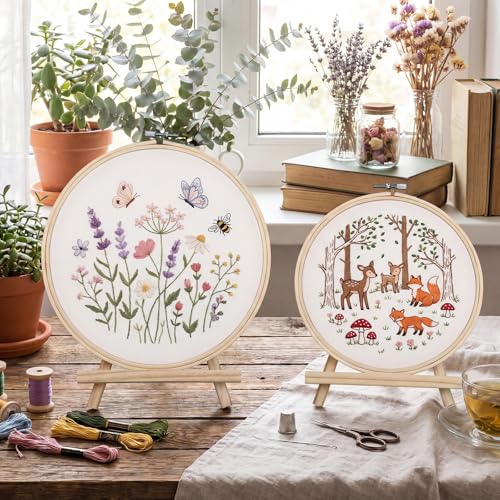 Novabright 12 Pcs Medium Bamboo Embroidery Hoop with Triangle Display Stand - size: Medium