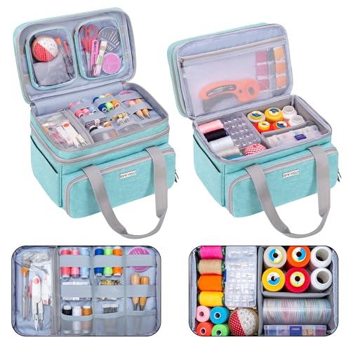 BAFASO Double Layer Sewing Accessories Organizer, Green - color: Green