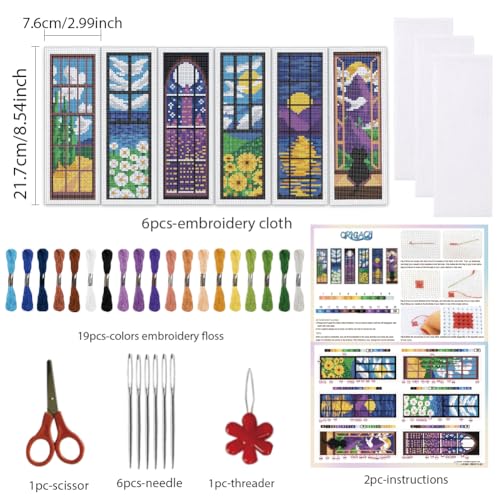ORIGACH 6 Set Window & View Cross Stitch Bookmark Kit for Beginner - style: Window & View