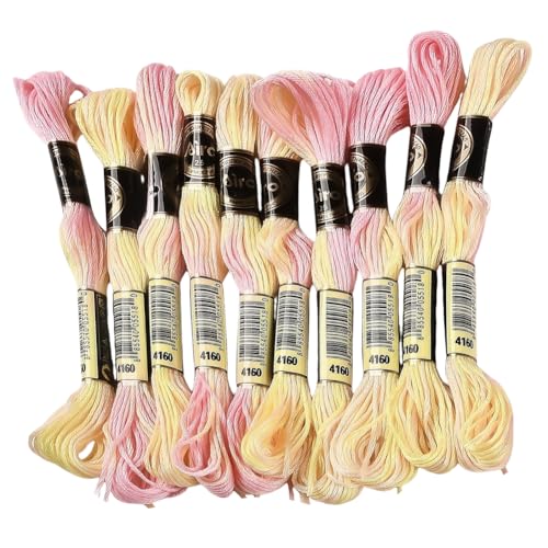 10 Skeins 6 Strands Yellow Cross Stitch Thread Variegated Gradient Embroidery Floss Needlepoint Friendship Bracelet String Yarn Threads Bulk for Hand Sewing Bracelets Needlecraft Stitching - color: Yellow,pink