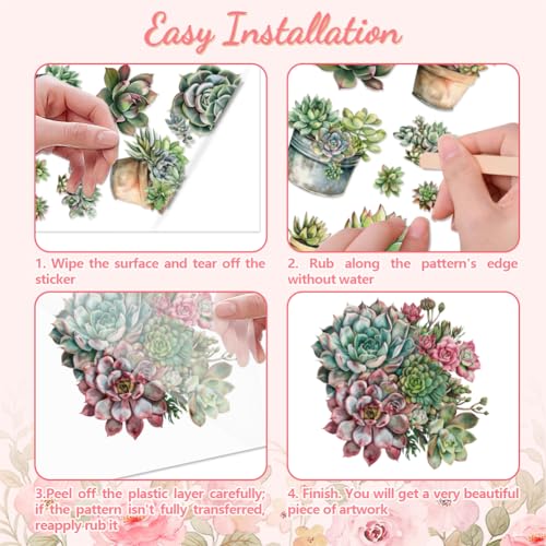 Peacoblue Succulent Rub On Transfers for Furniture Craft 6"x12" - style: Succulent and Cactus