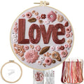 FONNUY I Love You Embroidery Kit for Beginners, Pre-Stamped Pattern Kits, Romantic Anniversary for Women Men, Valentine's Day Gifts Thread Needlework, 8'' Hoop (Love 02) - color: Love 02