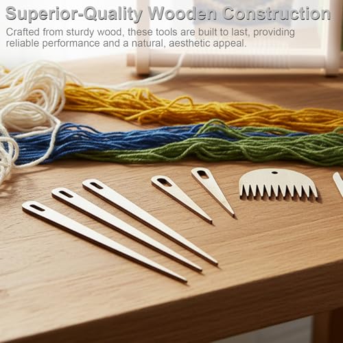 DFOBUNDO Wood Hand Loom Stick Set -14 Pieces Wooden Handcraft Weaving Kit with Crochet Hooks, Needle, and Comb, Excellent for Tapestry Weaving, Tapestry, and Crafting Projects