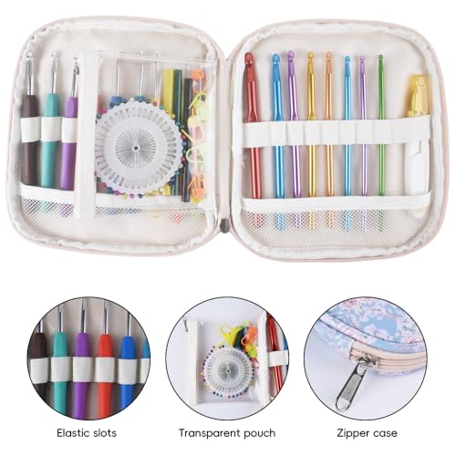 Crochet Hook Case,Portable Zipper Storage Organizer Bag for Crochet Hooks, Knitting Needles, Project & Sewing Supplies, Lightweight,Easy to Hold (No Accessories Included).Sky Blue Rose - color: sky blue rose