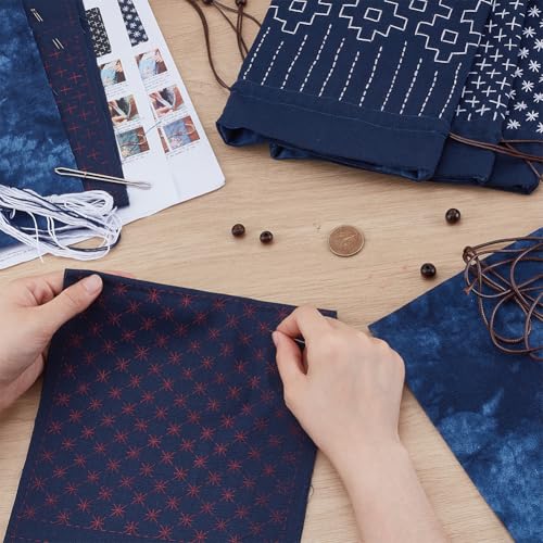 INFUNLY 3 Set Sashiko Drawstring Bag Kit DIY Sashiko Embroidery Bag Set with Printed Fabric Sewing Handbag Kits Embroidery Starter Kit Needlepoint Sewing Bags with Instruction for Beginner Adult - style: Printed design