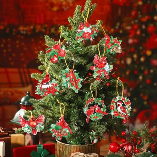 Skylety 20 Pcs Winter Diamond Art Ornaments Cardinal Bird Diamond Painting Kit for Adult 5d DIY Gifts Wrap Tags with Rope Winter Hanging Ornaments for Party Craft Home Decor