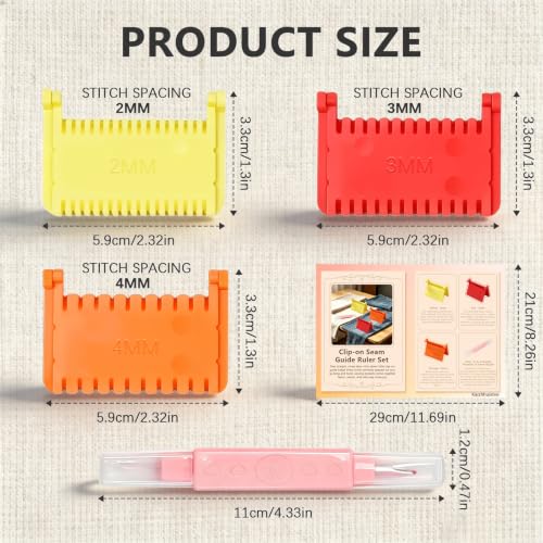 3 Pcs Clip-On Sewing Ruler Set, Hand Edge Stitch Guide for Even Spacing