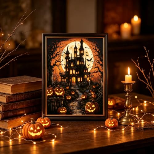 Halloween Castle Diamond Painting Kits for Adults, Pumpkin Diamond Art - color: KM1263-1