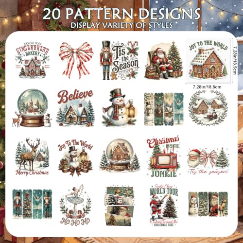 20Pcs Vintage Christmas Iron on Decals Dtf Transfers Ready to Press - color: Vintage Christmas253