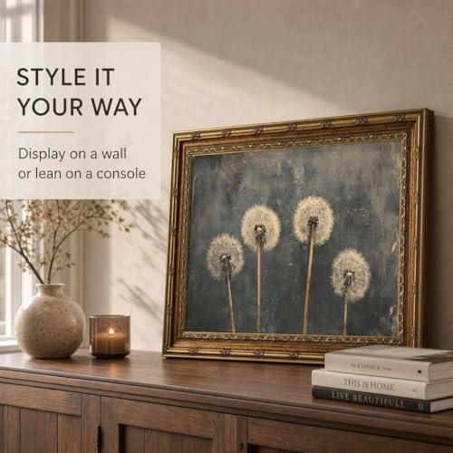 DNEJZKI Vintage Gold Frame Dandelion Wall Art Rustic Farmhouse Flower Botanical Wall Decor Retro Floral Landscape Painting Picture Cottagecore Plant Canvas Prints for Living Room Bedroom Office Decor - color: Dandelion, size: 11"L x 9"W