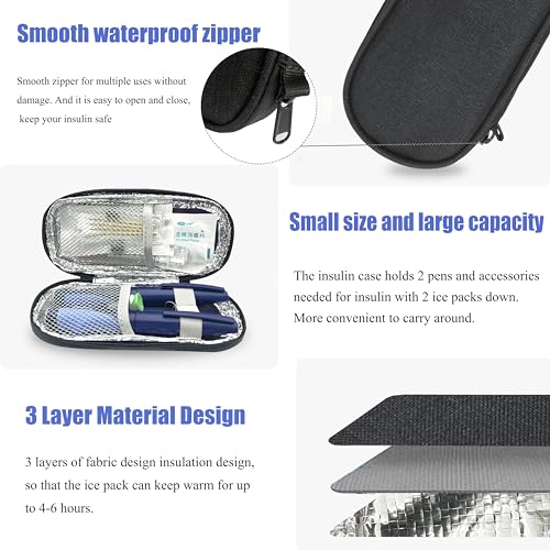 CDBXPRG Insulin Pen Cooler Travel Case, 2 TSA Approved Ice Packs Black - color: Black