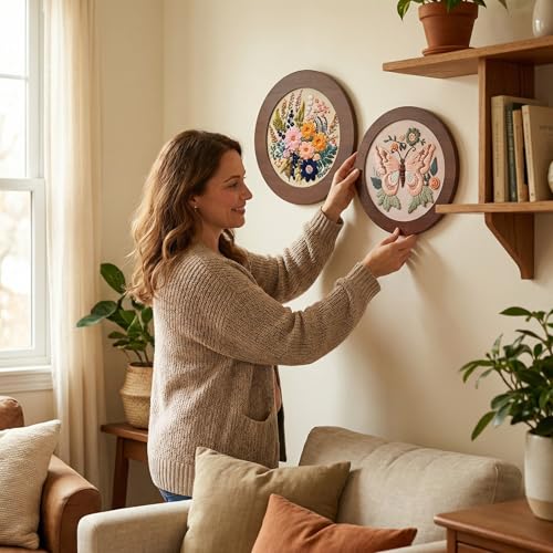 RattanView 12 Pcs Wood Embroidery Hoop Frame for Display 6 & 8 Inch - color: Walnut, size: 6 inch/8 inch