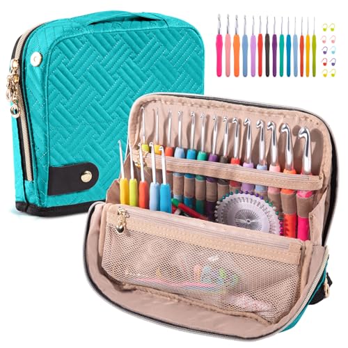 MYBAGZING Ergonomic Crochet Hook Set with Case 14 Sizes 2mm-10mmCrochet Kit - color: Teal, size: Case (14 Crochet Hooks)