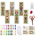 FREEBLOSS 6Pcs Christmas Cross Stitch Bookmark Kit for Adult Beginners Nutcracker Pattern Stamped Embroidery Bookmark Kit with Instructions DIY Bookmarks Kits for Christmas 8"x2.4" - style: Walnut