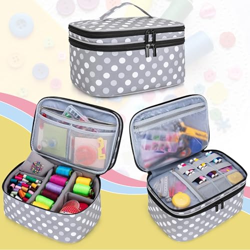 Luxja Double-Layer Large Sewing Organizer, Polka Dots - color: Grey Dots, size: Large