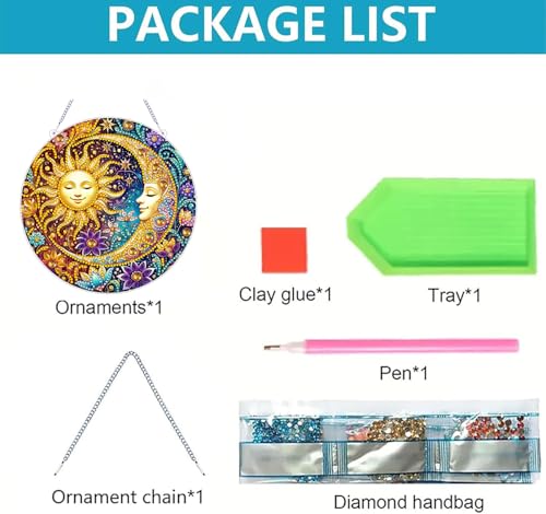 ZeeLionArt Hanging Diamond Art Kits for Adults,Sun and Moon Pendant Diamonds Painting Art Kit,7.1x7.1inch Acrylic Diamonds Painting Board Kit Ornament, Special Crystal Diamond Hanging Ornament - color: DP04159