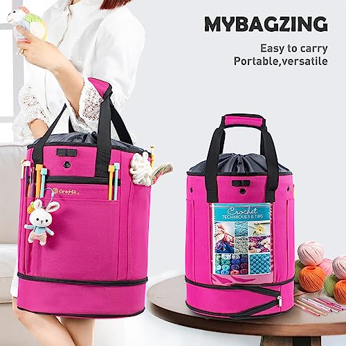 MYBAGZING Expandable Crochet Bag Organizer with Drawstring Closure, Round - color: Pink-Ⅰ, size: Large-Drawstring Closure