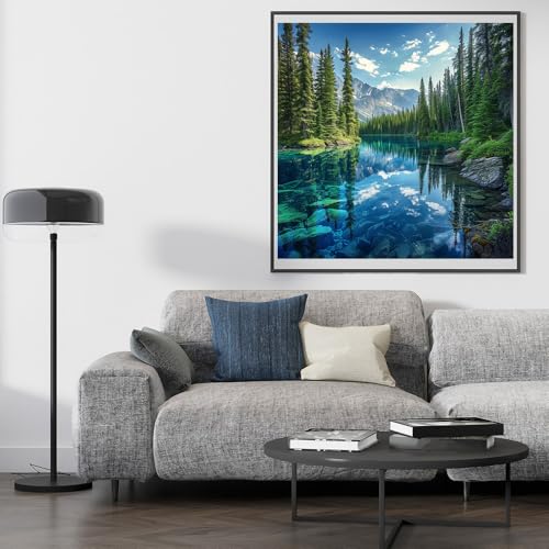Moohue 14ct Counted Cross Stitch Kits for Adults Mountains Trees Lake Printed Stamped Cross Stitch Patterns Kits Cross Stitch Supplies (Mountains Trees Lake) - color: Mountains Trees Lake
