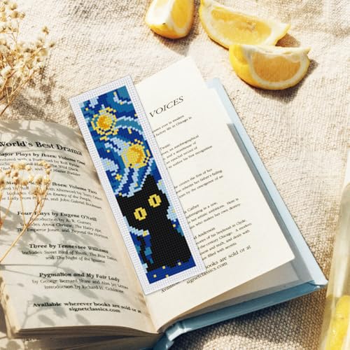 ORIGACH 6 Set Starry Night & Black Cat Cross Stitch Bookmark Kit - style: Starry Night and Black Cat
