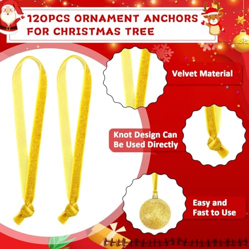 JUNEBRUSHS 120Pcs Ornament Ribbon for Ornament Hanging Christmas Tree Hanging Decorations Gold - color: Gold