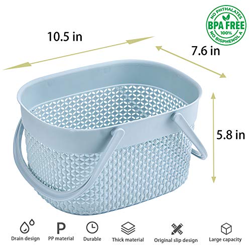 rejomiik Portable Plastic Shower Caddy Basket with Handles, Blue - color: Blue, size: 1 pack