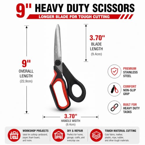 LIVINGO 9-Inch Industrial Scissors - Heavy Duty All Purpose Shears - size: 9"