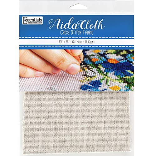 Essentials By Leisure Arts Aida Cloth, 14 Count, Oatmeal Cross Stitch Fabric, Embroidery Fabric, Cross Stitch Supplies for Crafting, Stitching, and Sewing Projects 30X36