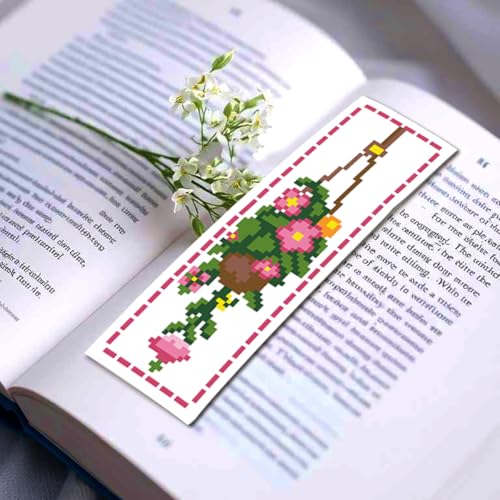 Zhenqing Indoor Flower Stamped Cross Stitch Bookmark Kit, 6 Potted and Hanging Plant Designs on 11CT Fabric for Beginners - color: Indoor Flower Bookmark