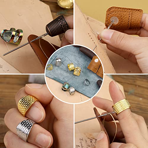 10PCS Sewing Thimble Set, Adjustable Metal & Leather Finger Protectors - color: 10PCS