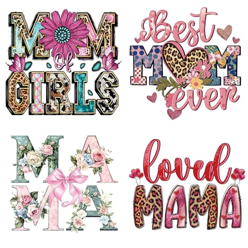 Mother’s Day Heat Transfers Vinyl Decals Mama DTF Transfer Ready to Press with Flower Butterfly Design Best Mom Ever Iron on Transfer Patches Stickers for Mother T Shirt Clothes Bag DIY Decoration - color: Mother Day A