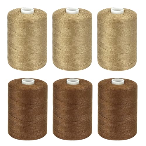 Brown Thread for Sewing, 6 Spools of 1000 Yards Polyester Quilting Thread - color: DarkBrown+Khaki