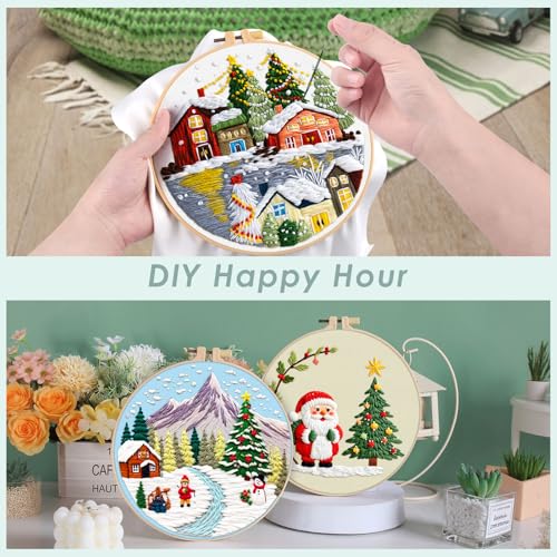 ERKOON Embroidery Kit for Beginners, 5 Sets Christmas Cross Stitch Set for Adults Include Embroidery Cloth Hoops Threads for Craft Lover Hand Stitch with Skill Techniques (Christmas#1) - color: Christmas#1