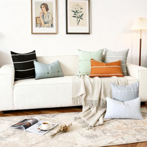 Light Green Linen Plaid Throw Pillow Covers 12x20 Set of 1 - color: Plaid Light Green, size: 20" x 12" (Pack of 1)