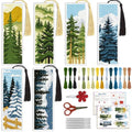 ACRNIGHEET 6PCS Cross Stitch Bookmark Kit for Beginner Pine Stamped Cross Stitch Kits Needlepoint Kit for Adults DIY Tassel Embroidery Bookmark Kits with Instructions Craft Gift 8.5"x3" 11CT - style: Pine Tree Patterns